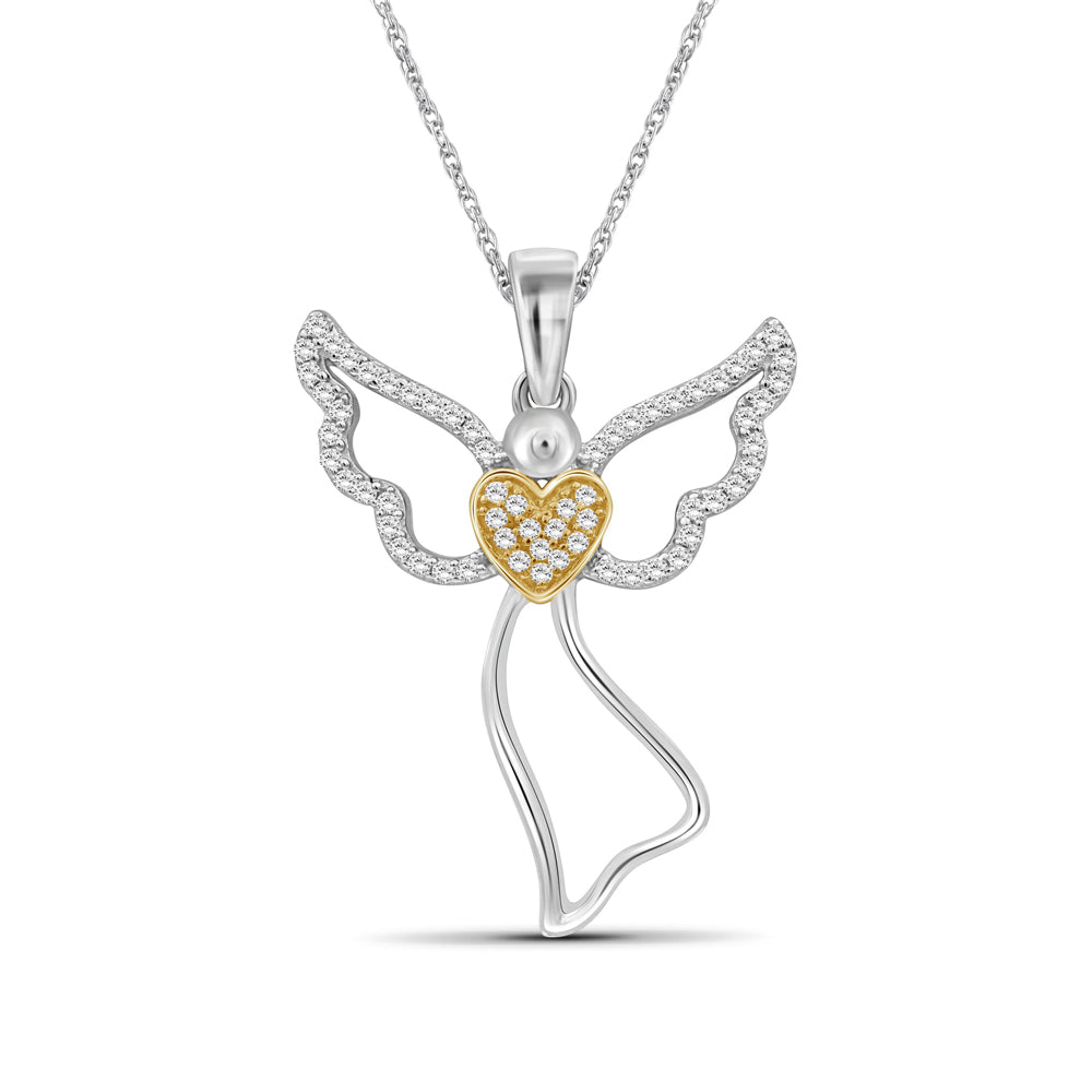 1/7 Ctw White Diamond Angel Pendant in Two-Tone Sterling Silver –  JewelOnFire