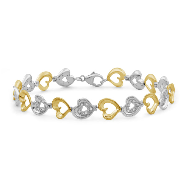 JewelonFire 1/10 Carat T.W. White Diamond Two Tone Silver Heart Bracelet