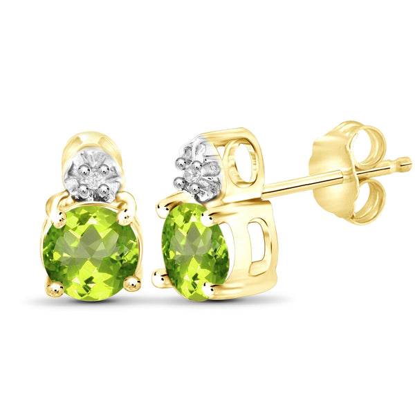 JewelonFire 1.00 Carat T.G.W. Peridot and White Diamond Accent Sterling Silver Stud Earrings - Assorted Colors