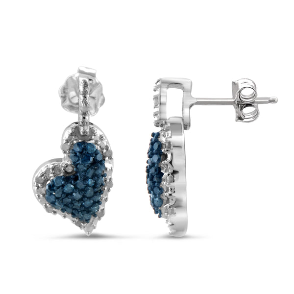 JewelonFire 1.00 Carat T.W. Blue And White Diamond Sterling Silver 3 Piece Heart Jewelry Set