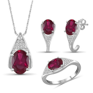 JewelonFire 7.70 Carat T.G.W. Ruby And 1/20 Carat T.W. White Diamond Sterling Silver 3 Piece Jewelry Set - Assorted Colors