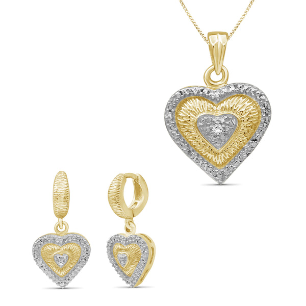 JewelonFire Accent White Diamond Sterling Silver 2 Piece Heart Jewelry Set - Assorted Colors