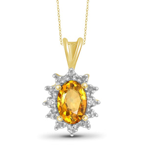 JewelonFire 1/2 Carat T.G.W. Citrine and White Diamond Accent Sterling Silver Pendant - Assorted Colors