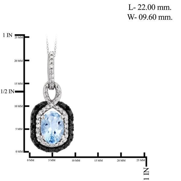 JewelonFire 1.00 Carat T.G.W. Sky Blue Topaz And Black & White Diamond Sterling Silver Pendant - Assorted Colors