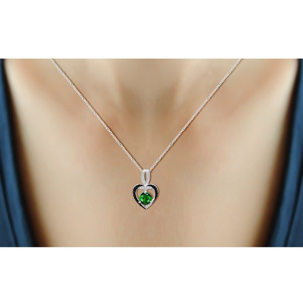 JewelonFire 2.10 Carat T.G.W. Chrome Diopside And 1/20 Carat T.W. Black & White Diamond Sterling Silver 3 Piece Jewelry Set - Assorted Colors