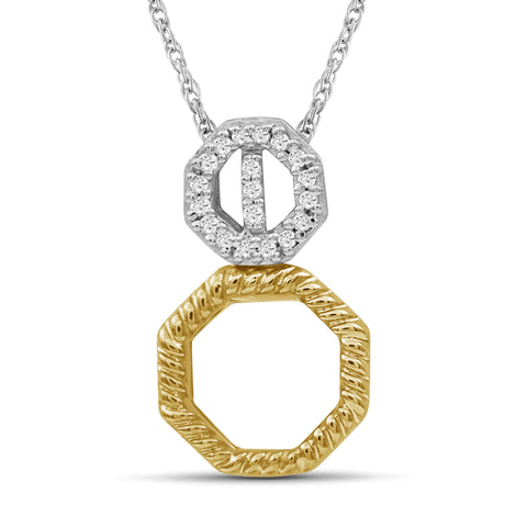 JewelonFire 1/20 Carat T.W. White Diamond Two Tone Sterling Silver Octagon Pendant