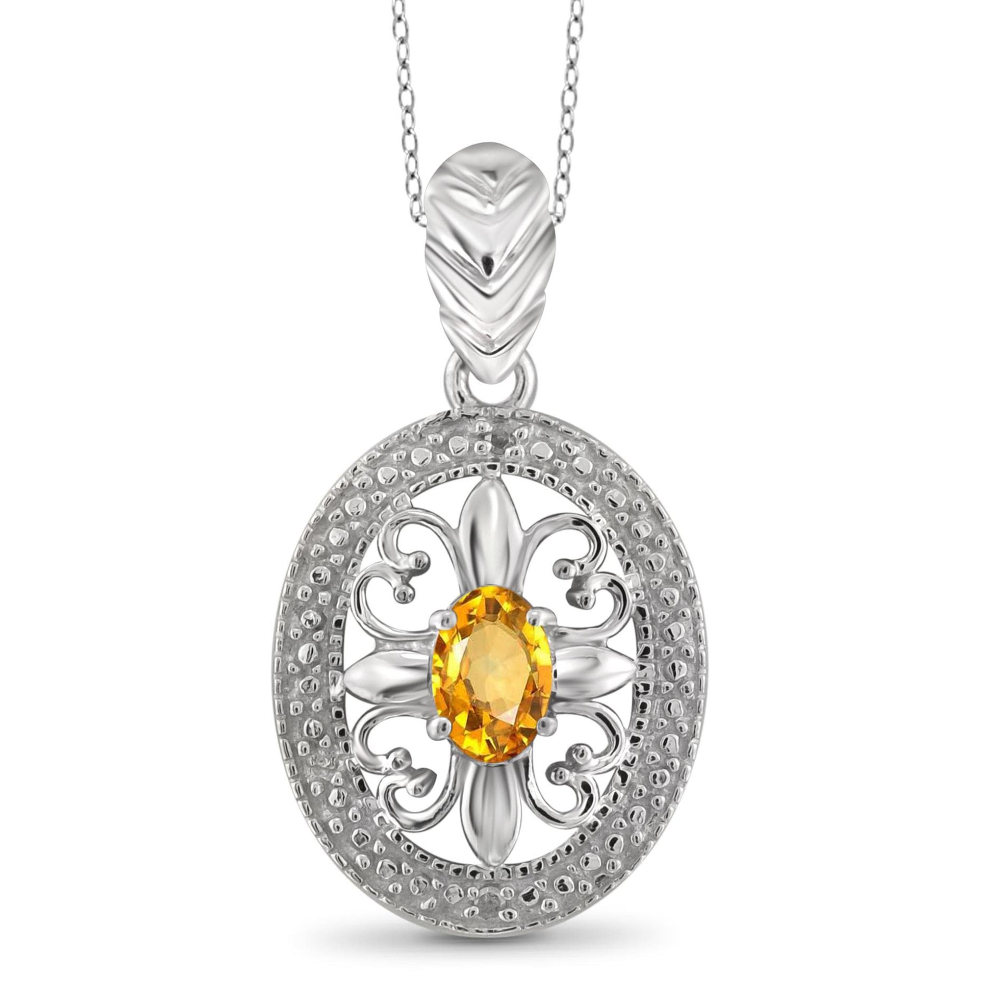 JewelonFire 1/2 Carat T.G.W. Citrine and White Diamond Accent Sterling Silver Pendant - Assorted Colors