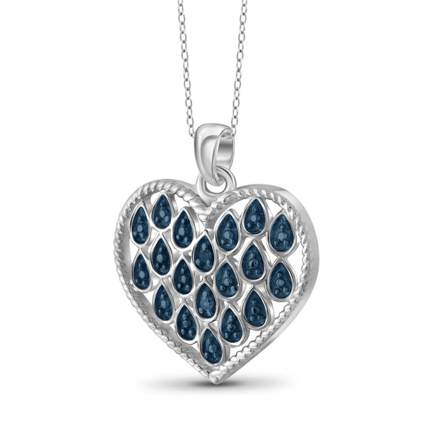 JewelonFire Blue Diamond Accent Sterling Silver Heart Pendant