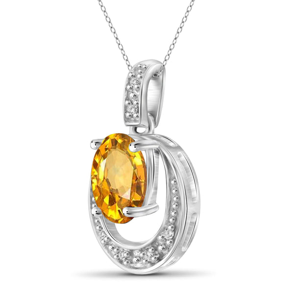 JewelonFire 1.00 Carat T.G.W. Citrine And 1/20 Carat T.W. White Diamond Sterling Silver Pendant - Assorted Colors