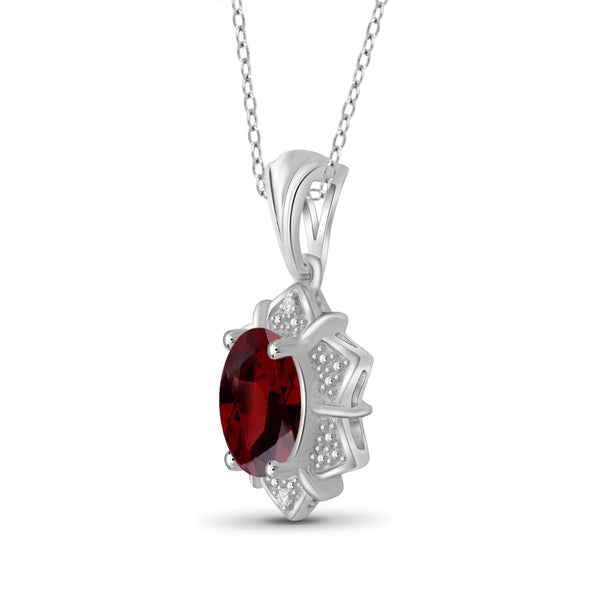 JewelonFire 1 1/2 Carat T.G.W. Garnet And White Diamond Accent Sterling Silver Pendant - Assorted Colors