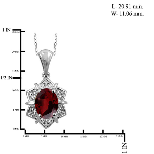 JewelonFire 1 1/2 Carat T.G.W. Garnet And White Diamond Accent Sterling Silver Pendant - Assorted Colors