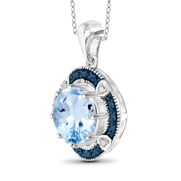 JewelonFire 4 1/4 Carat T.G.W. Sky Blue Topaz And Blue & White Diamond Accent Sterling Silver Pendant - Assorted Colors