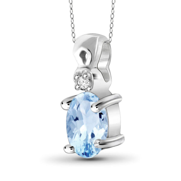 JewelonFire 1/2 Carat T.G.W. Sky Blue Topaz and White Diamond Accent Sterling Silver Pendant - Assorted Colors