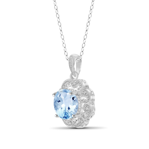 JewelonFire 3 1/5 Carat T.G.W. Sky Blue Topaz And White Diamond Accent Sterling Silver Pendant - Assorted Colors