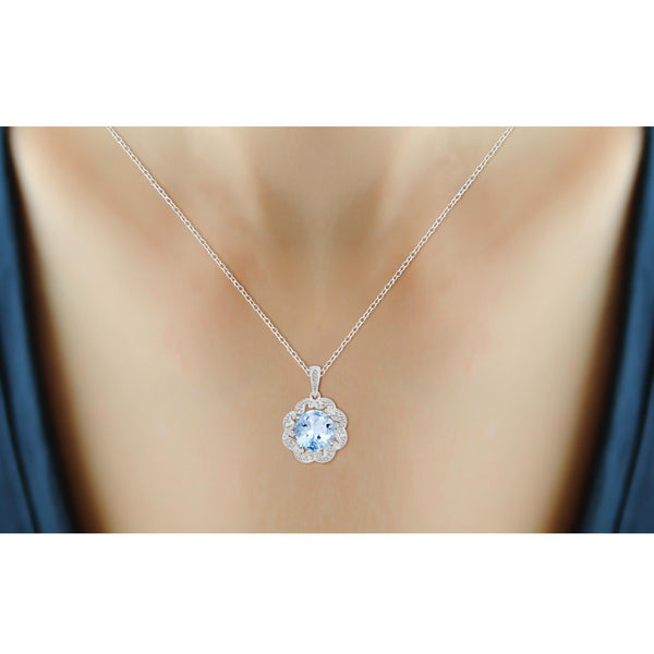 JewelonFire 3 1/5 Carat T.G.W. Sky Blue Topaz And White Diamond Accent Sterling Silver Pendant - Assorted Colors