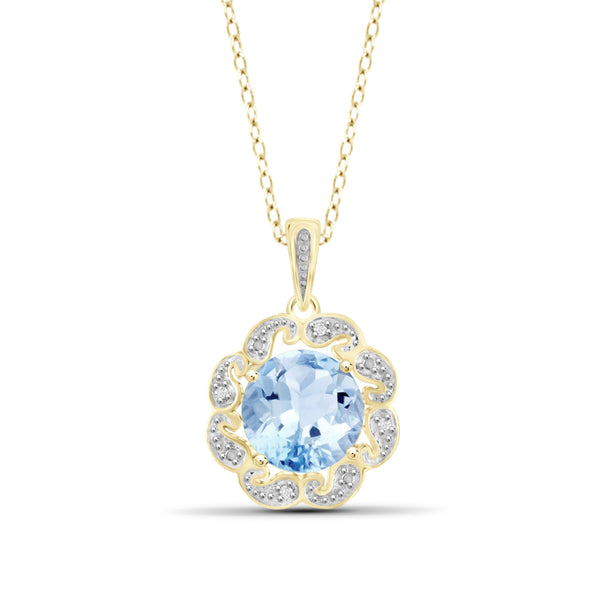 JewelonFire 3 1/5 Carat T.G.W. Sky Blue Topaz And White Diamond Accent Sterling Silver Pendant - Assorted Colors