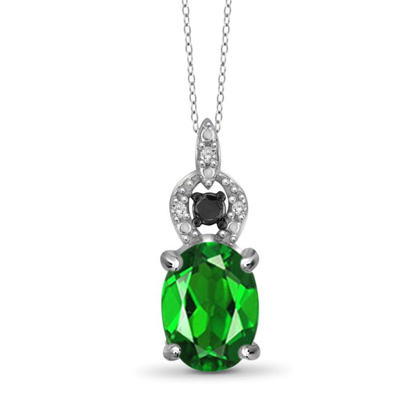 JewelonFire 1.20 Carat T.G.W. Chrome Diopside and 1/20 ctw Black and White Diamond Sterling Silver Pendant - Assorted Colors