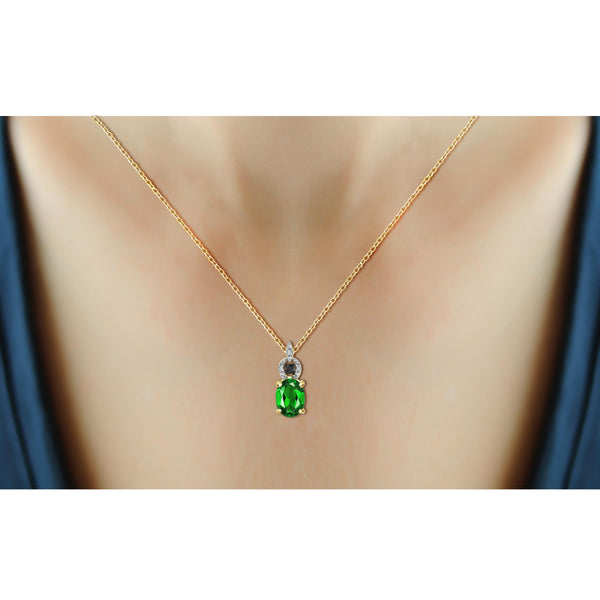 JewelonFire 1.20 Carat T.G.W. Chrome Diopside and 1/20 ctw Black and White Diamond Sterling Silver Pendant - Assorted Colors