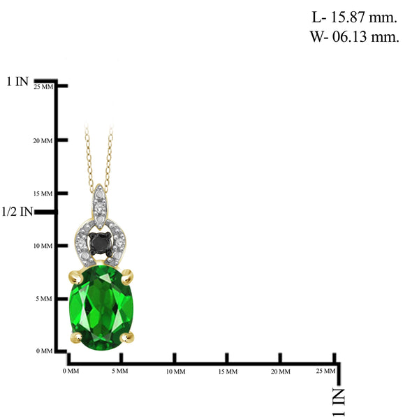 JewelonFire 1.20 Carat T.G.W. Chrome Diopside and 1/20 ctw Black and White Diamond Sterling Silver Pendant - Assorted Colors