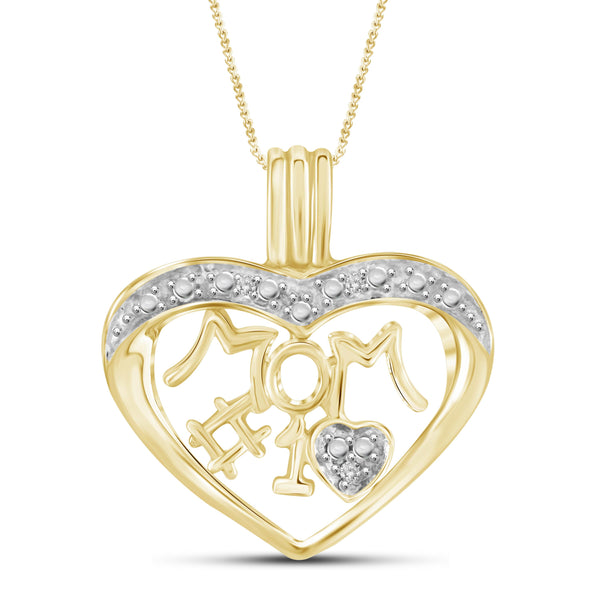 JewelonFire White Diamond Accent 14kt Gold Plated Brass Mom Heart Pendant