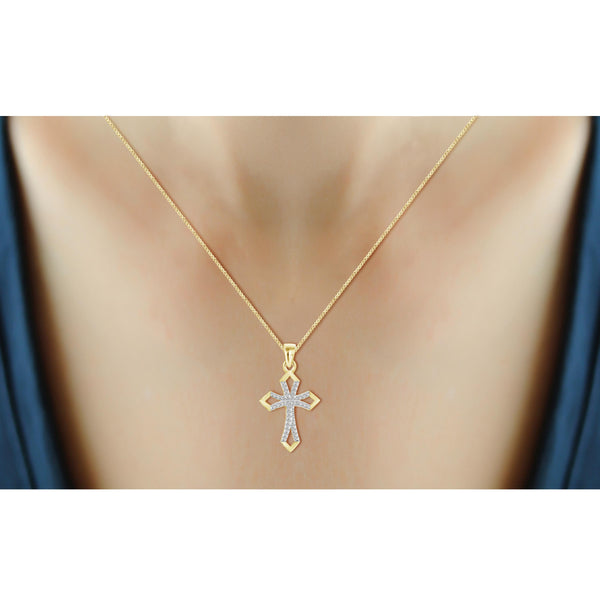 JewelonFire White Diamond Accent 14kt Gold Plated Brass Cross Pendant