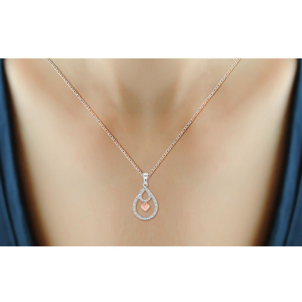 JewelonFire 1/10 Carat T.W. White Diamond Two Tone Sterling Silver Pendant