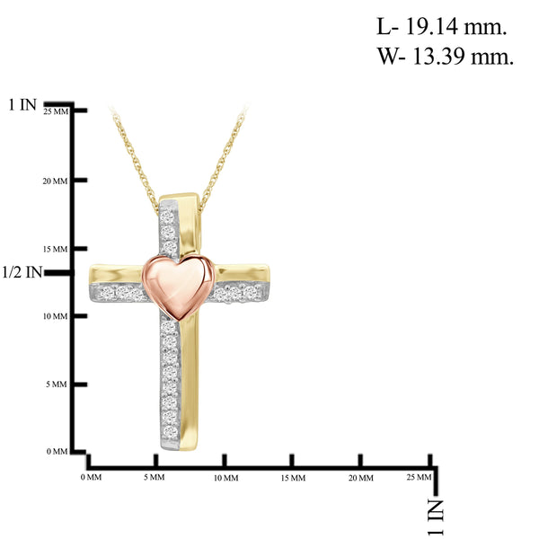 JewelonFire 1/10 Ctw White Diamond Heart Cross Pendant in Two-Tone Sterling Silver