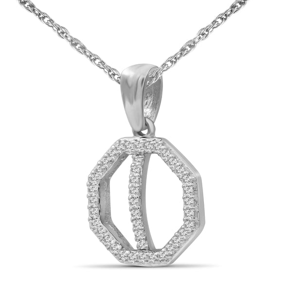 JewelonFire 1/10 Carat T.W. White Diamond Sterling Silver Cross Octagon Pendant - Assorted Colors