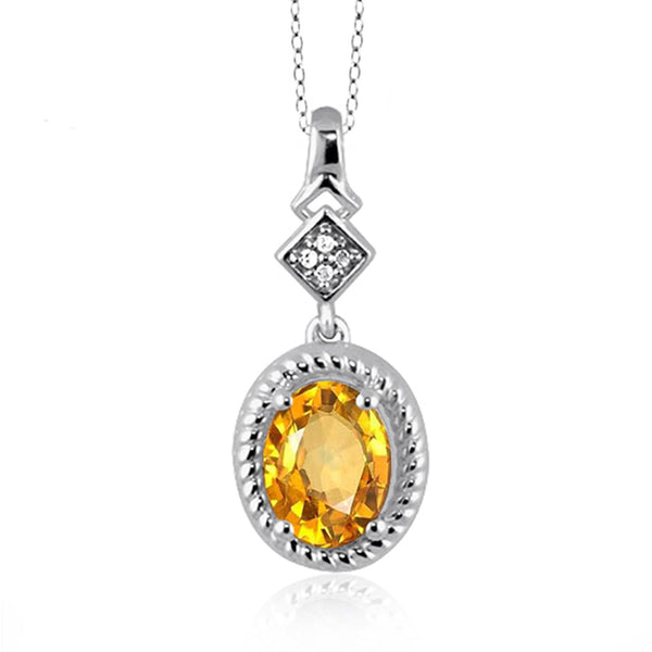 JewelonFire 1.00 Carat T.G.W. Citrine And White Diamond Accent Sterling Silver Pendant - Assorted Colors