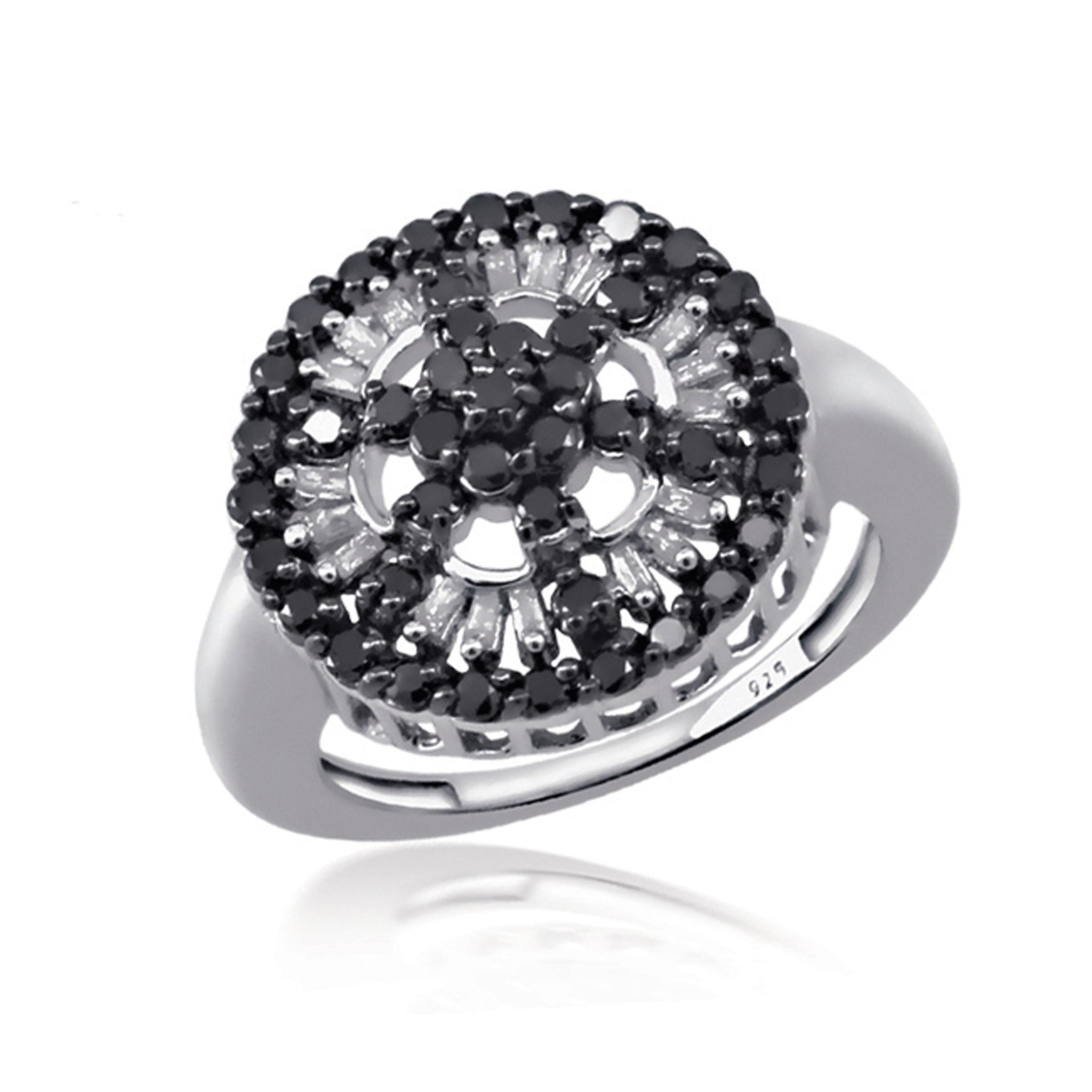 JewelonFire 1 Carat T.W. Black And White Diamond Sterling Silver Ring