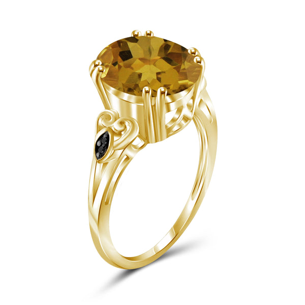 JewelonFire 1 1/2 Carat T.G.W. Whiskey And Black Diamond Accent 14kt Gold Over Silver Fashion Ring