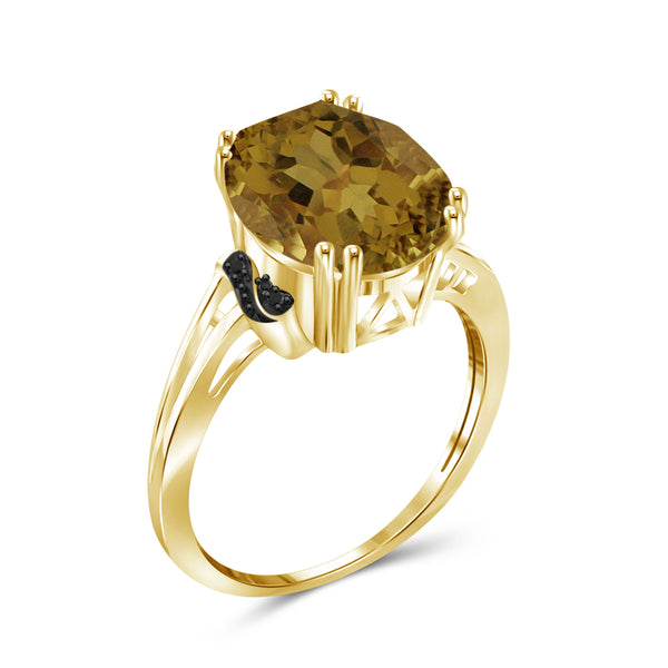 JewelonFire 1 1/2 Carat T.G.W. Whiskey And Black Diamond Accent 14kt Gold Over Silver Fashion Ring