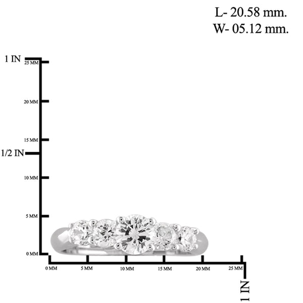 White Cubic Zirconia (AAA) Sterling Silver 5 Stone Ring