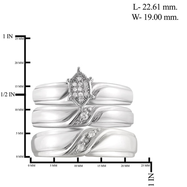 JewelonFire 1/10 Carat T.W. White Diamond Trio Engagement Ring Set in Sterling Silver - Assorted Colors