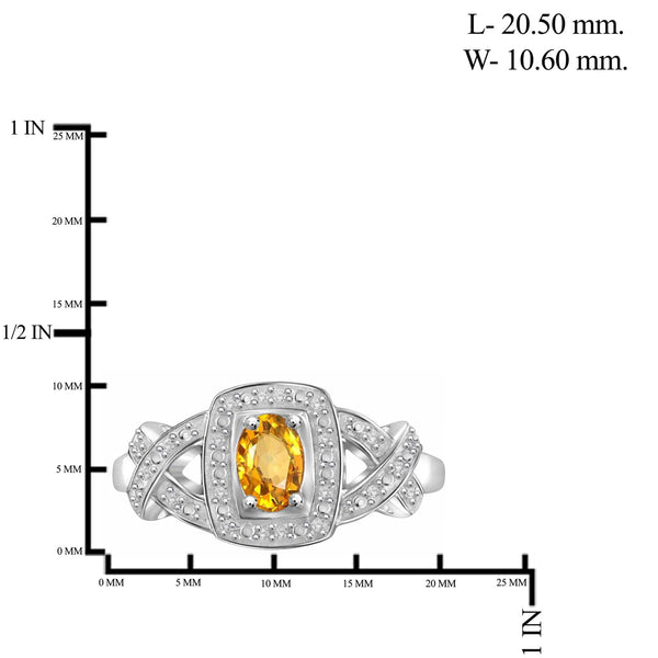 JewelonFire 1/2 Carat T.G.W. Citrine And 1/20 Carat T.W. White Diamond Sterling Silver Ring - Assorted Colors