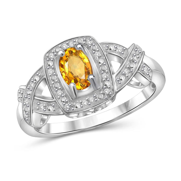 JewelonFire 1/2 Carat T.G.W. Citrine And 1/20 Carat T.W. White Diamond Sterling Silver Ring - Assorted Colors