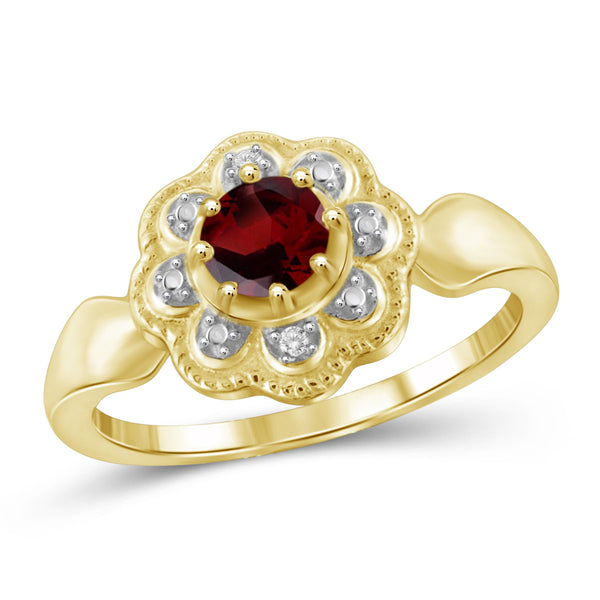 JewelonFire 1/2 Carat T.G.W. Garnet and White Diamond Accent Sterling Silver Ring - Assorted Colors