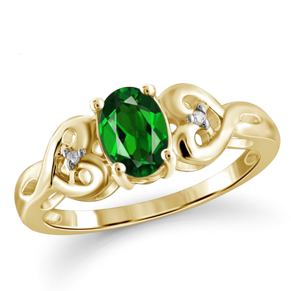 JewelonFire 0.80 Carat T.G.W. Chrome Diopside and White Diamond Accent Sterling Silver Ring - Assorted Colors