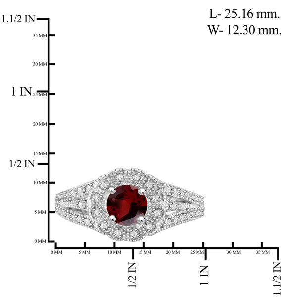 JewelonFire 3/4 Carat T.G.W. Garnet And 1/7 Carat T.W. White Diamond Sterling Silver Ring - Assorted Colors