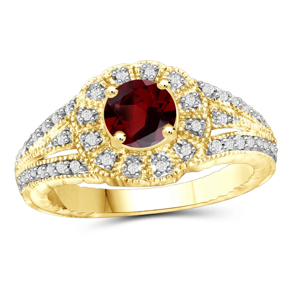 JewelonFire 3/4 Carat T.G.W. Garnet And 1/7 Carat T.W. White Diamond Sterling Silver Ring - Assorted Colors