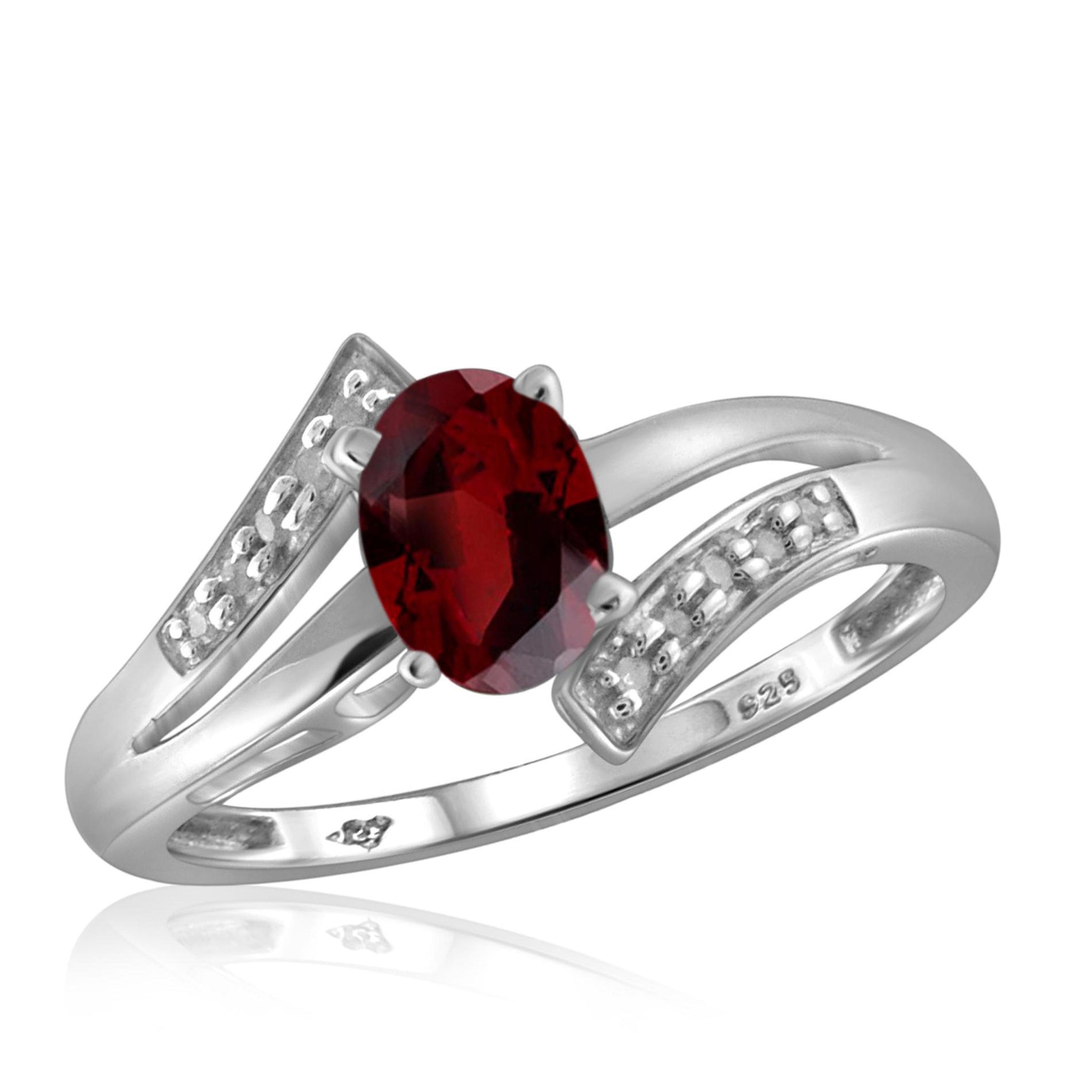 JewelonFire 1.00 Carat T.G.W. Garnet And White Diamond Accent Sterling Silver Ring - Assorted Colors