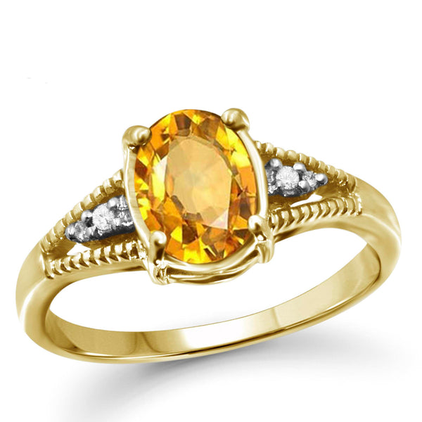 JewelonFire 1.00 Carat T.G.W. Citrine And 1/20 Carat T.W. White Diamond Sterling Silver Ring - Assorted Colors