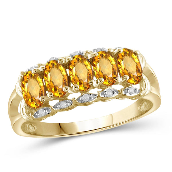 JewelonFire 1.00 Carat T.G.W. Citrine And 1/20 Carat T.W. White Diamond Sterling Silver Ring - Assorted Colors