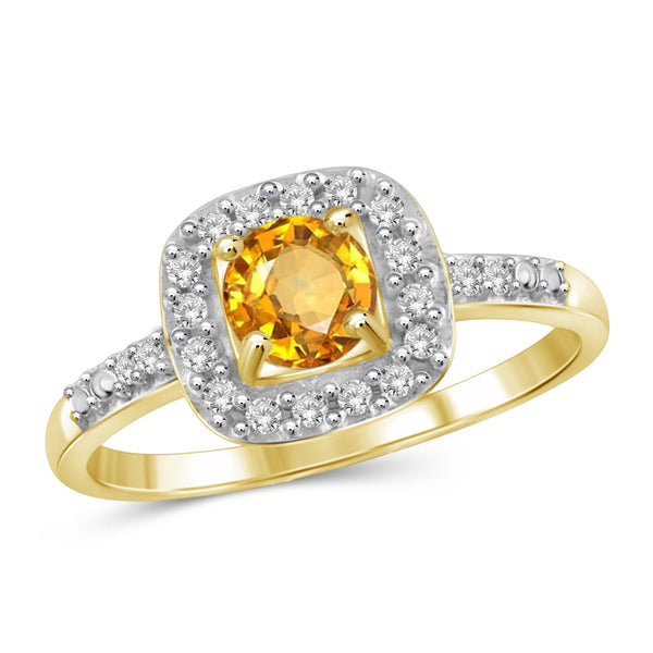 JewelonFire 1/2 Carat T.G.W. Citrine And White Diamond Accent Sterling Silver Ring - Assorted Colors