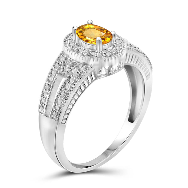 JewelonFire 1/2 Carat T.G.W. Citrine And 1/20 Carat T.W. White Diamond Sterling Silver Ring - Assorted Colors