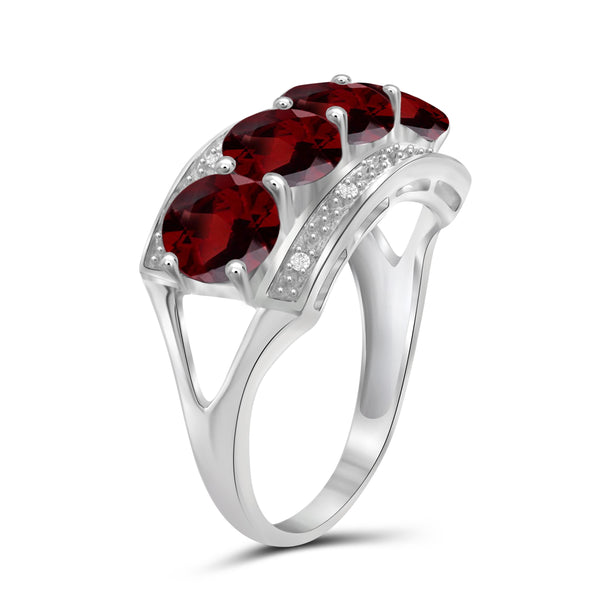 JewelonFire 3 1/5 Carat T.G.W. Garnet And White Diamond Accent Sterling Silver Ring - Assorted Colors