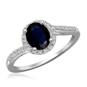 JewelonFire 1.00 Carat T.G.W. Sapphire and 1/20 ctw White Diamond Sterling Silver Ring - Assorted Colors