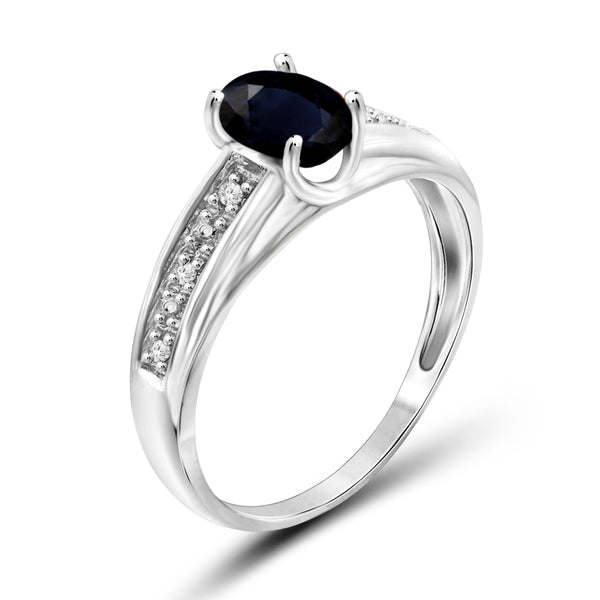 JewelonFire 1.00 Carat T.G.W. Sapphire and 1/20 ctw White Diamond Sterling Silver Ring - Assorted Colors