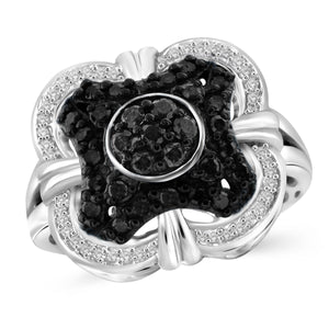 JewelonFire 1 Carat T.W. Black And White Diamond Sterling Silver Ring