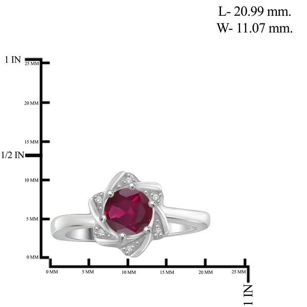 JewelonFire 1 1/5 Carat T.G.W. Ruby and White Diamond Accent Sterling Silver Ring- Assorted Colors